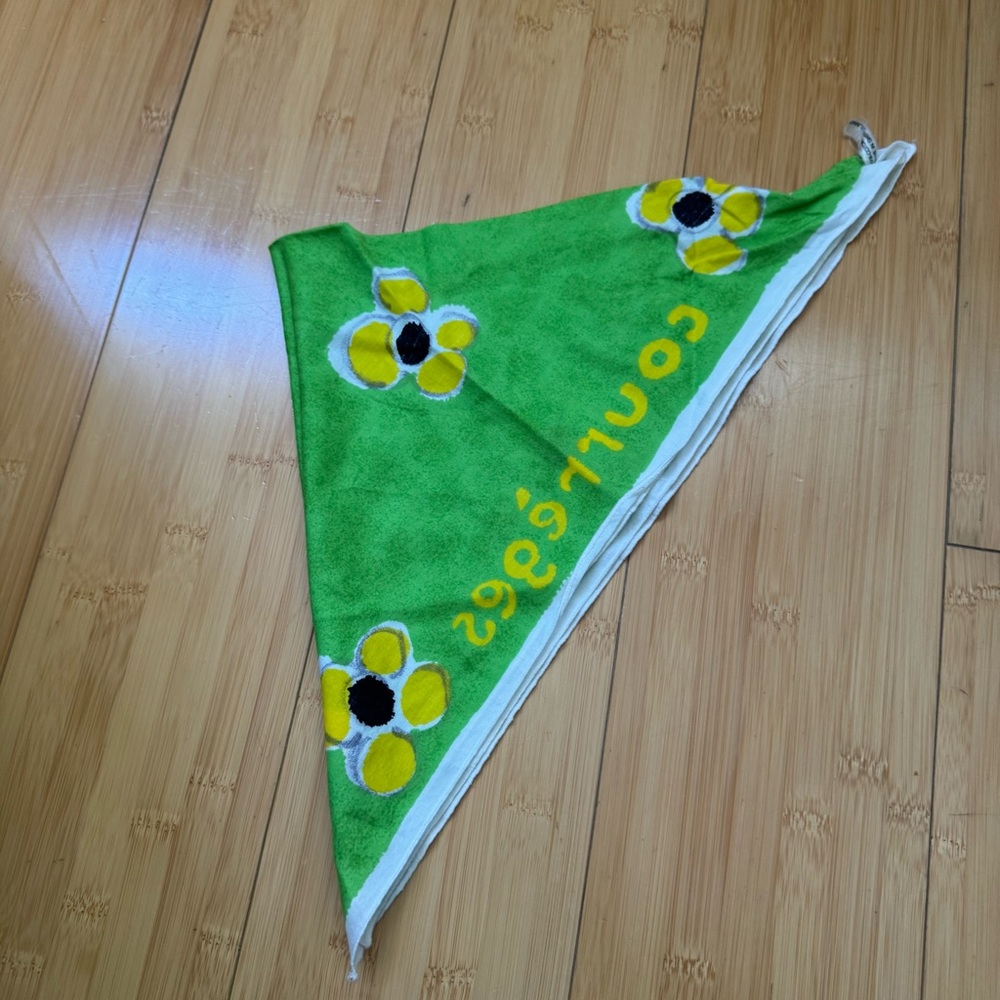 Courreges Paris Green Yellow Floral Cotton Bandana Scarf